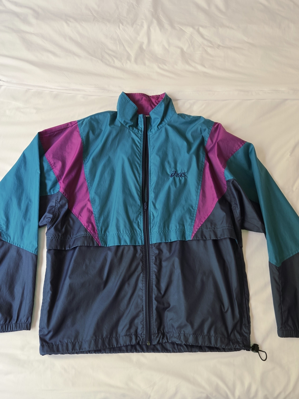 ASICS Retro Colorblock Windbreaker Jacket Teal & Purple & Navy